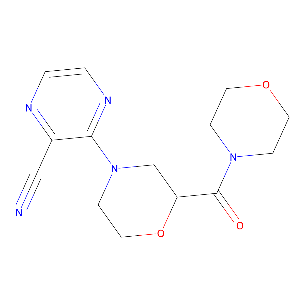 3-[2-(Morpholine-4-carbonyl)morpholin-4-yl]pyrazine-2-carbonitrile molecular structure, CAS 2640962-63-4