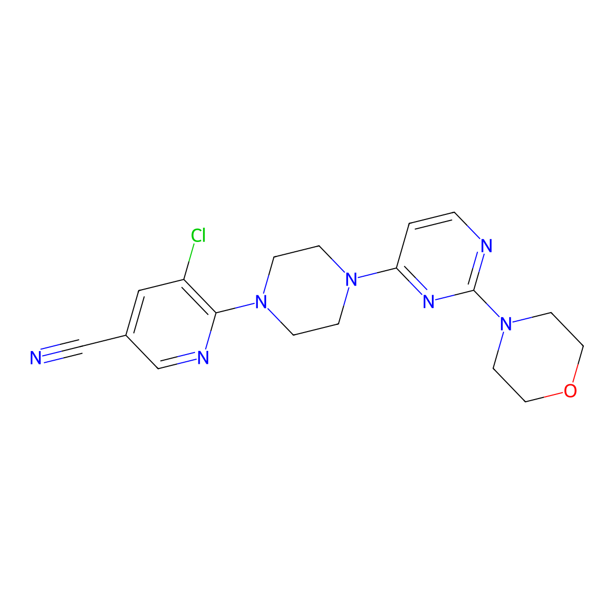 5-Chloro-6-{4-[2-(morpholin-4-yl)pyrimidin-4-yl]piperazin-1-yl}pyridine-3-carbonitrile molecular structure, CAS 2640962-66-7