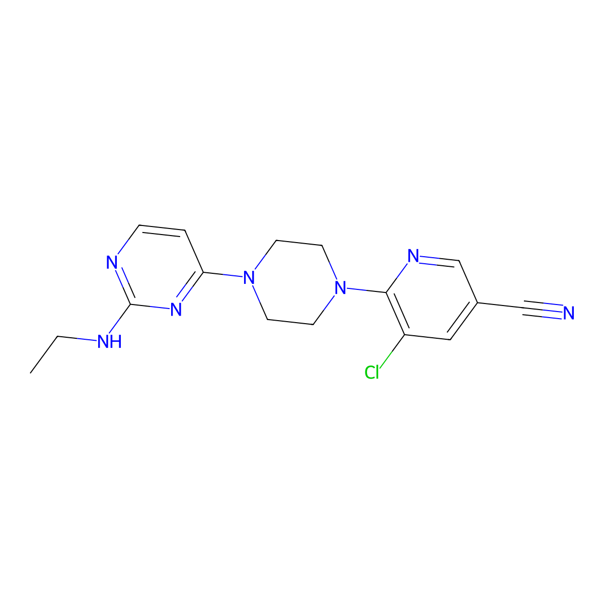 5-Chloro-6-{4-[2-(ethylamino)pyrimidin-4-yl]piperazin-1-yl}pyridine-3-carbonitrile molecular structure, CAS 2640962-67-8