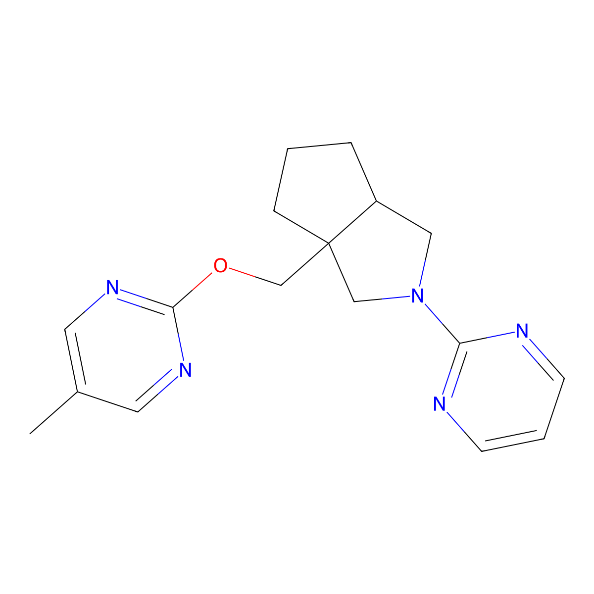 2-(3a-{[(5-Methylpyrimidin-2-yl)oxy]methyl}-octahydrocyclopenta[c]pyrrol-2-yl)pyrimidine molecular structure, CAS 2640962-81-6
