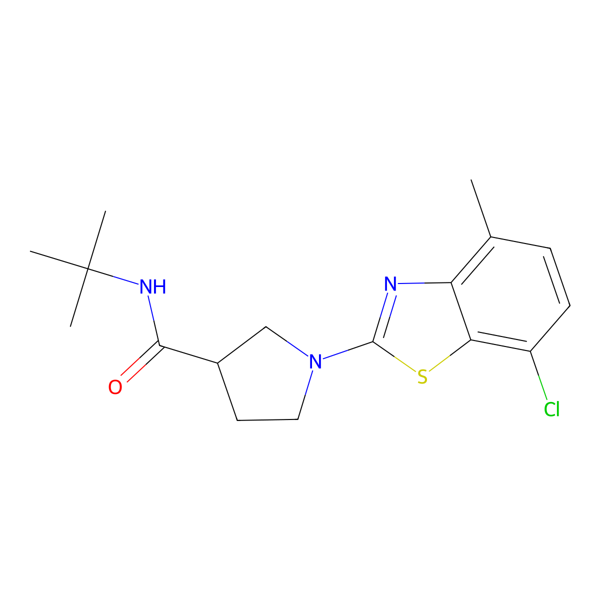 N-tert-butyl-1-(7-chloro-4-methyl-1,3-benzothiazol-2-yl)pyrrolidine-3-carboxamide molecular structure, CAS 2640962-91-8