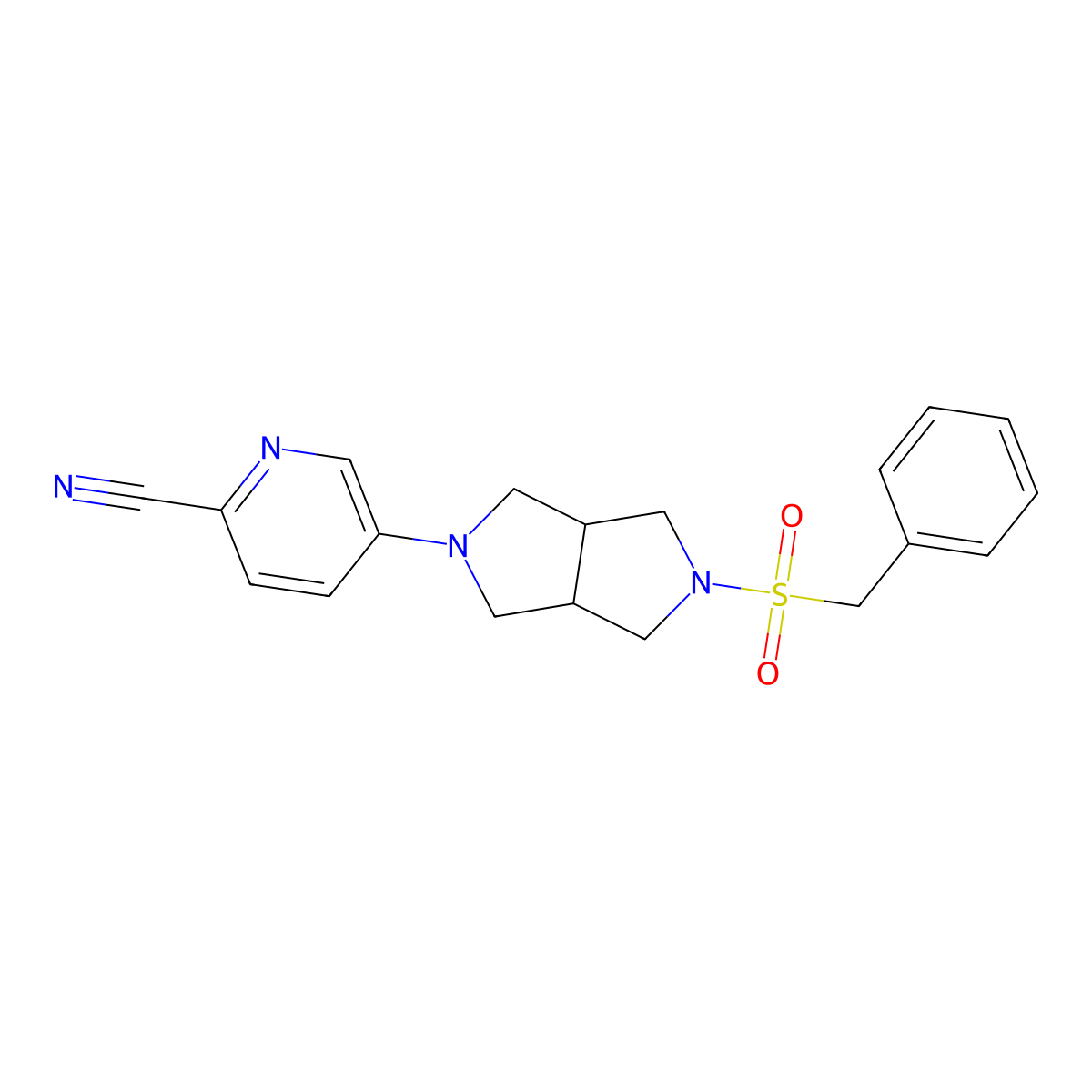 5-{5-Phenylmethanesulfonyl-octahydropyrrolo[3,4-c]pyrrol-2-yl}pyridine-2-carbonitrile molecular structure, CAS 2640962-94-1