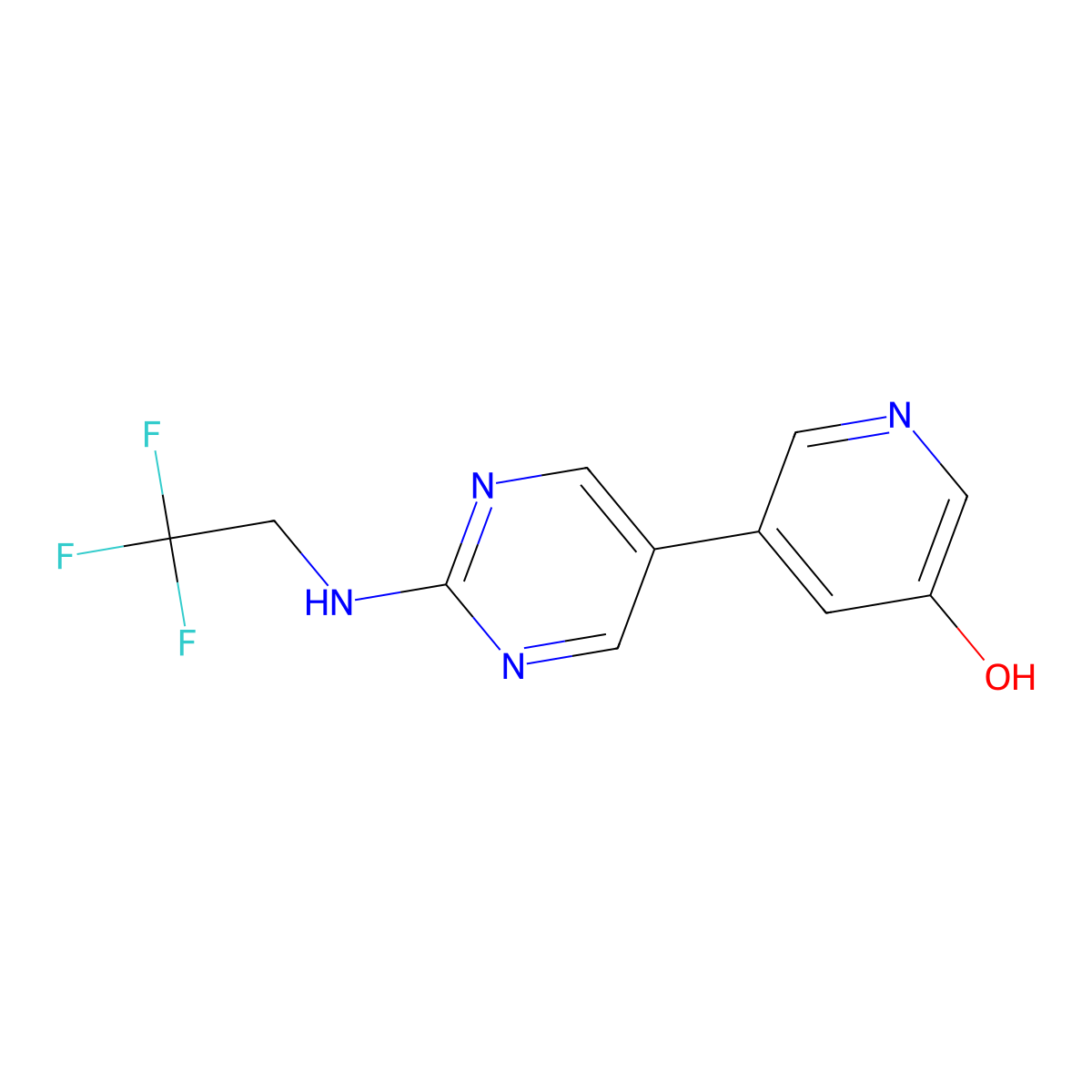 5-{2-[(2,2,2-Trifluoroethyl)amino]pyrimidin-5-yl}pyridin-3-ol molecular structure, CAS 2640962-95-2