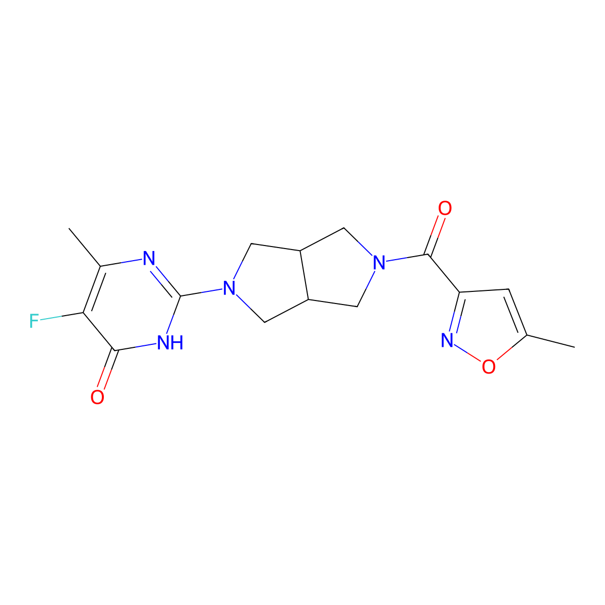 5-Fluoro-6-methyl-2-[5-(5-methyl-1,2-oxazole-3-carbonyl)-octahydropyrrolo[3,4-c]pyrrol-2-yl]-3,4-dihydropyrimidin-4-one molecular structure, CAS 2640963-07-9