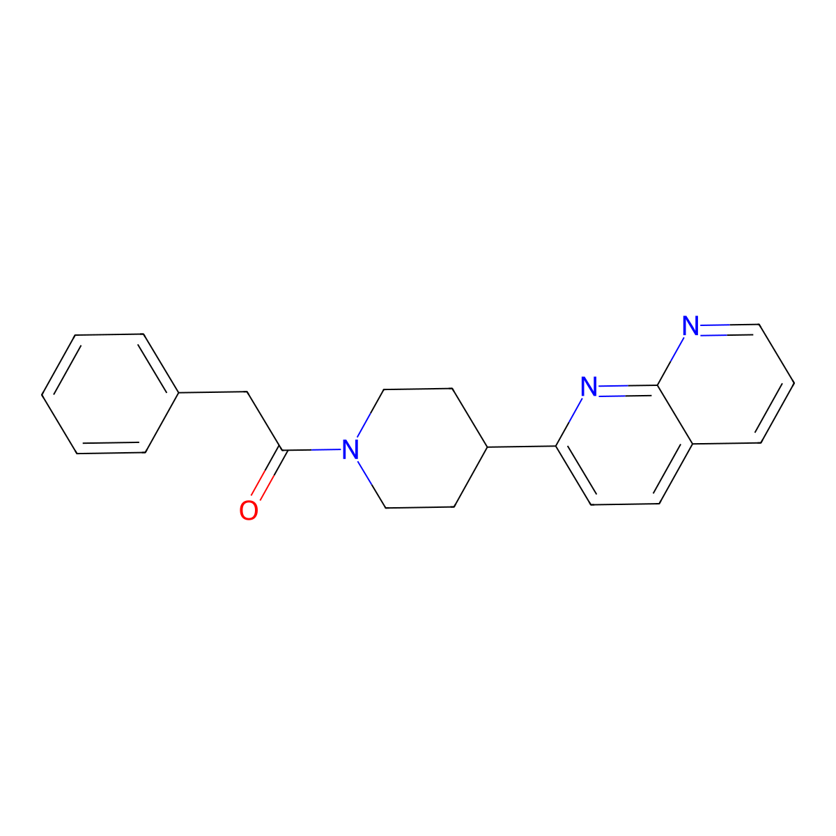 1-[4-(1,8-Naphthyridin-2-yl)piperidin-1-yl]-2-phenylethan-1-one molecular structure, CAS 2640963-08-0