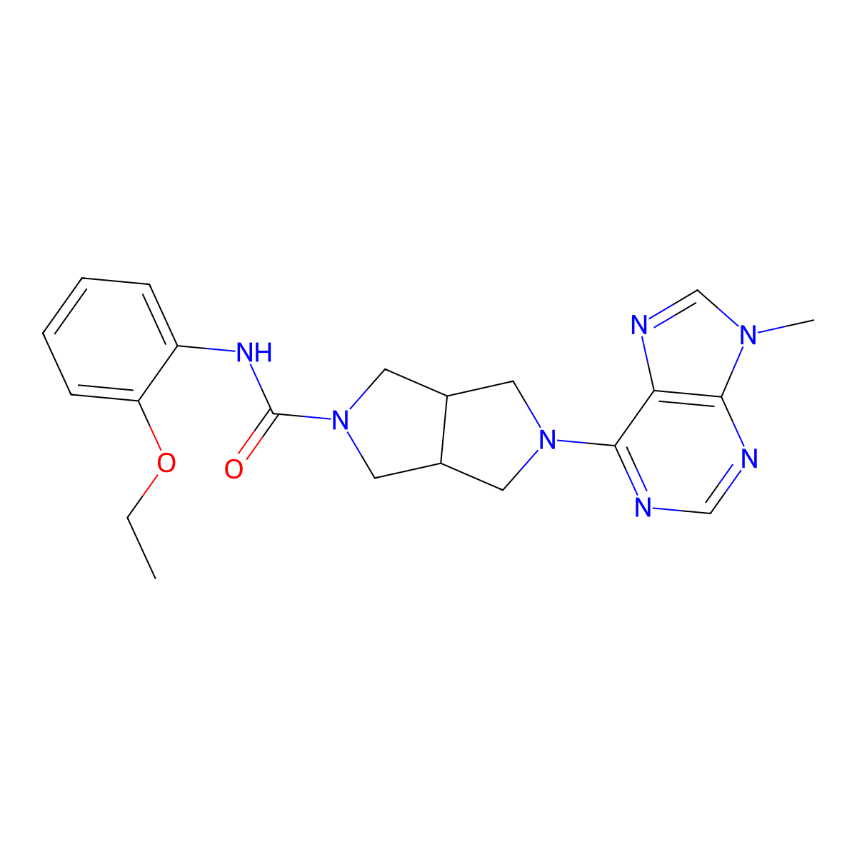 N-(2-ethoxyphenyl)-5-(9-methyl-9H-purin-6-yl)-octahydropyrrolo[3,4-c]pyrrole-2-carboxamide molecular structure, CAS 2640963-10-4