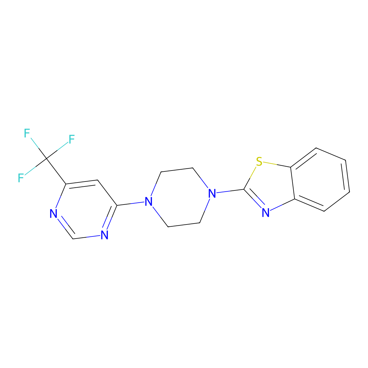 2-{4-[6-(Trifluoromethyl)pyrimidin-4-yl]piperazin-1-yl}-1,3-benzothiazole molecular structure, CAS 2640963-20-6
