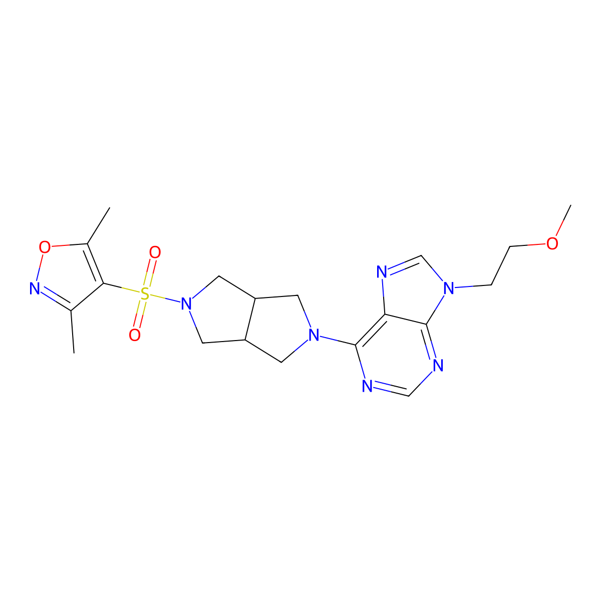 6-{5-[(3,5-dimethyl-1,2-oxazol-4-yl)sulfonyl]-octahydropyrrolo[3,4-c]pyrrol-2-yl}-9-(2-methoxyethyl)-9H-purine molecular structure, CAS 2640963-21-7