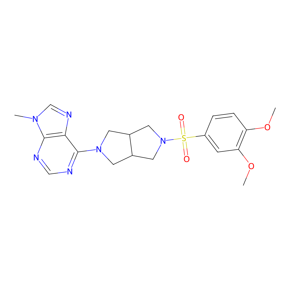 6-[5-(3,4-dimethoxybenzenesulfonyl)-octahydropyrrolo[3,4-c]pyrrol-2-yl]-9-methyl-9H-purine molecular structure, CAS 2640963-22-8