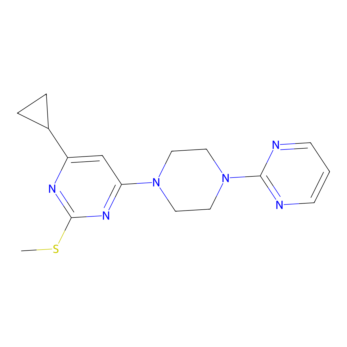 4-Cyclopropyl-2-(methylsulfanyl)-6-[4-(pyrimidin-2-yl)piperazin-1-yl]pyrimidine molecular structure, CAS 2640963-27-3