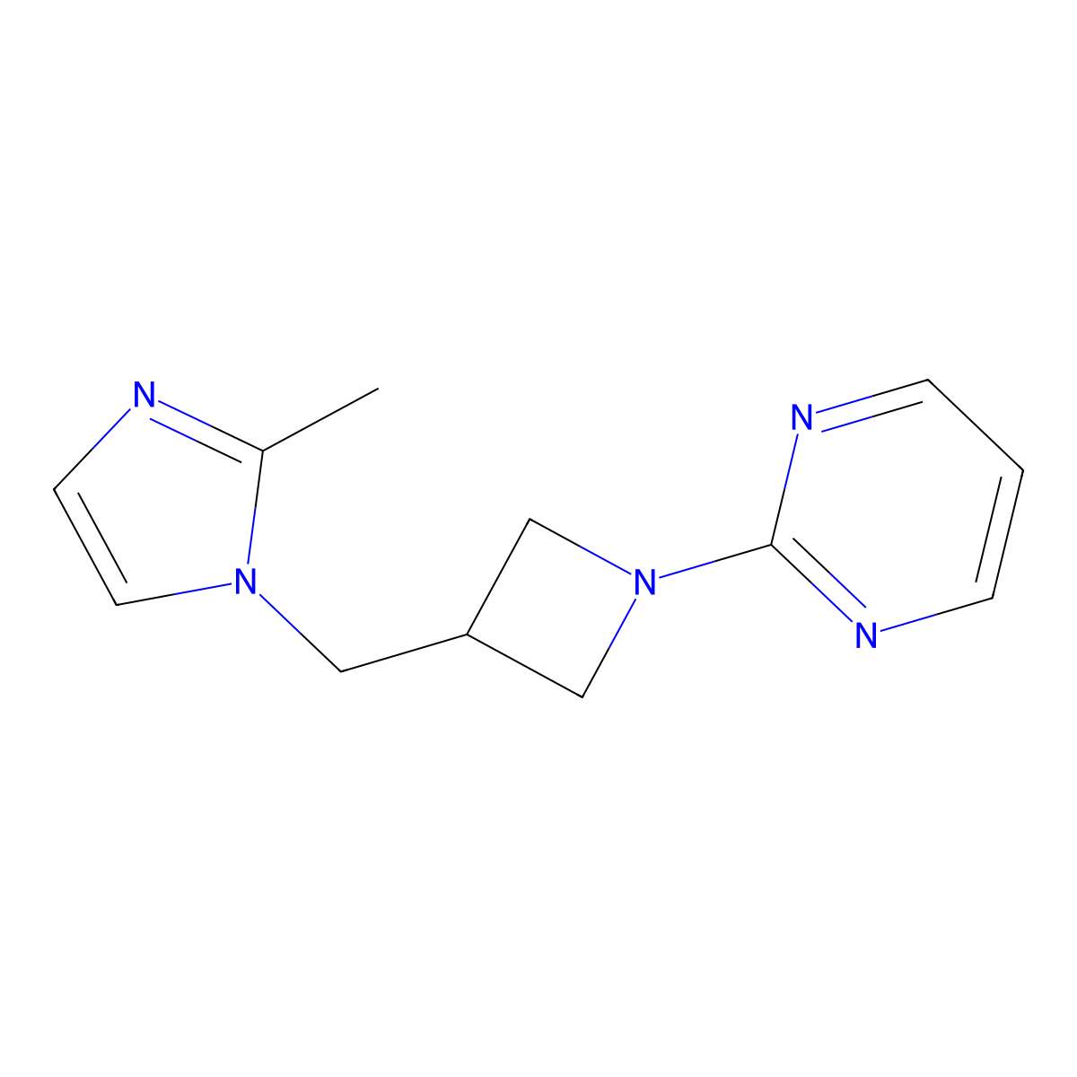 2-{3-[(2-methyl-1H-imidazol-1-yl)methyl]azetidin-1-yl}pyrimidine molecular structure, CAS 2640963-33-1