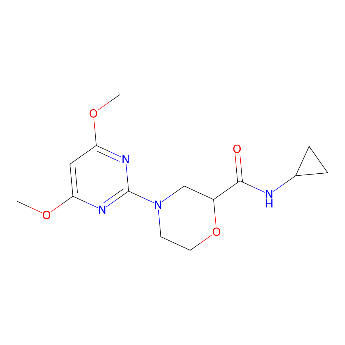 N-cyclopropyl-4-(4,6-dimethoxypyrimidin-2-yl)morpholine-2-carboxamide molecular structure, CAS 2640963-35-3