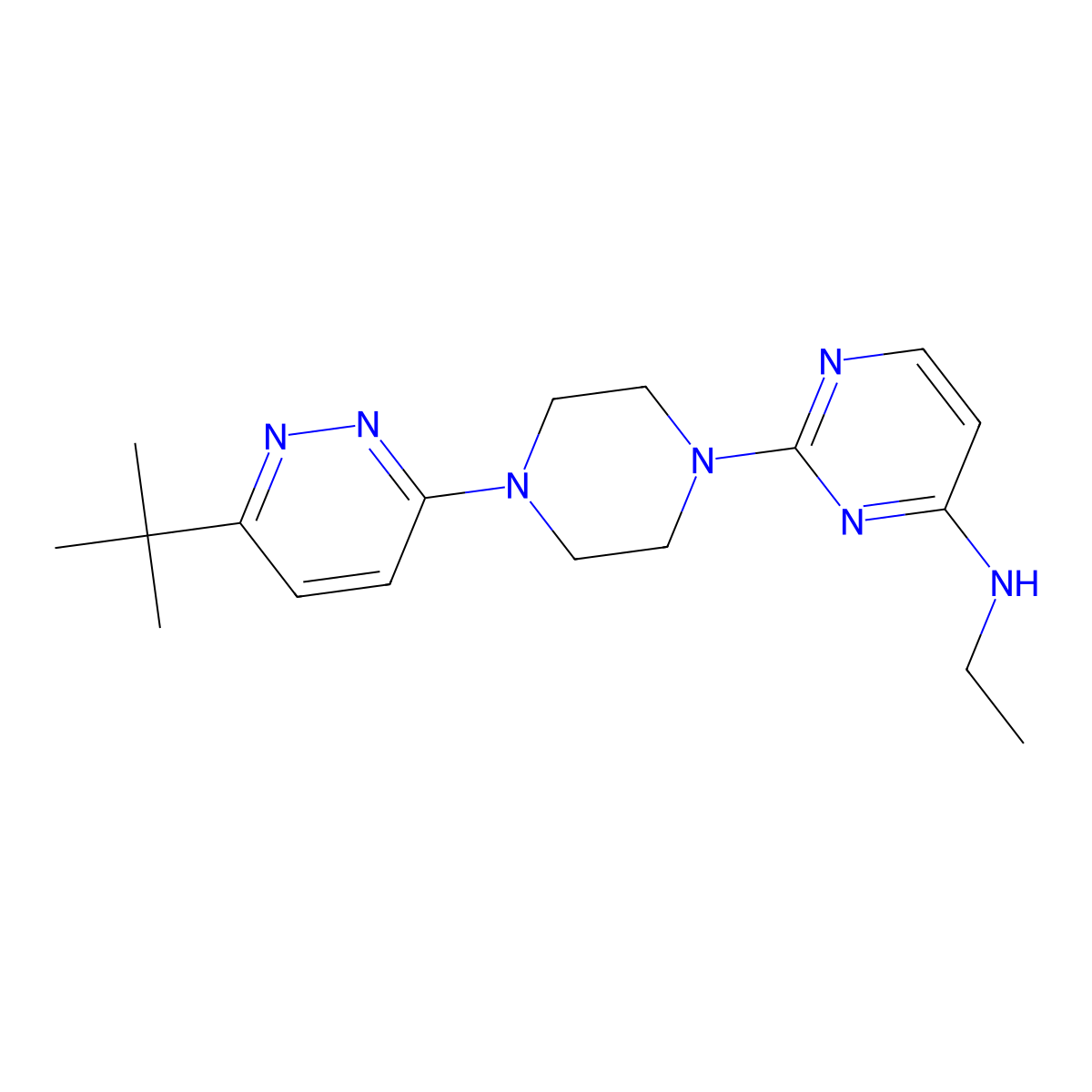 2-[4-(6-tert-butylpyridazin-3-yl)piperazin-1-yl]-N-ethylpyrimidin-4-amine molecular structure, CAS 2640963-38-6