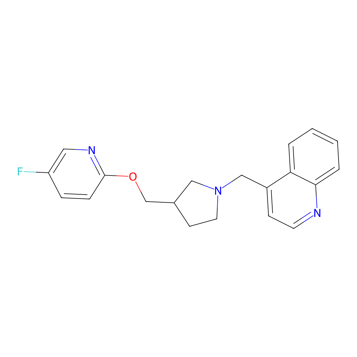 4-[(3-{[(5-Fluoropyridin-2-yl)oxy]methyl}pyrrolidin-1-yl)methyl]quinoline molecular structure, CAS 2640963-44-4