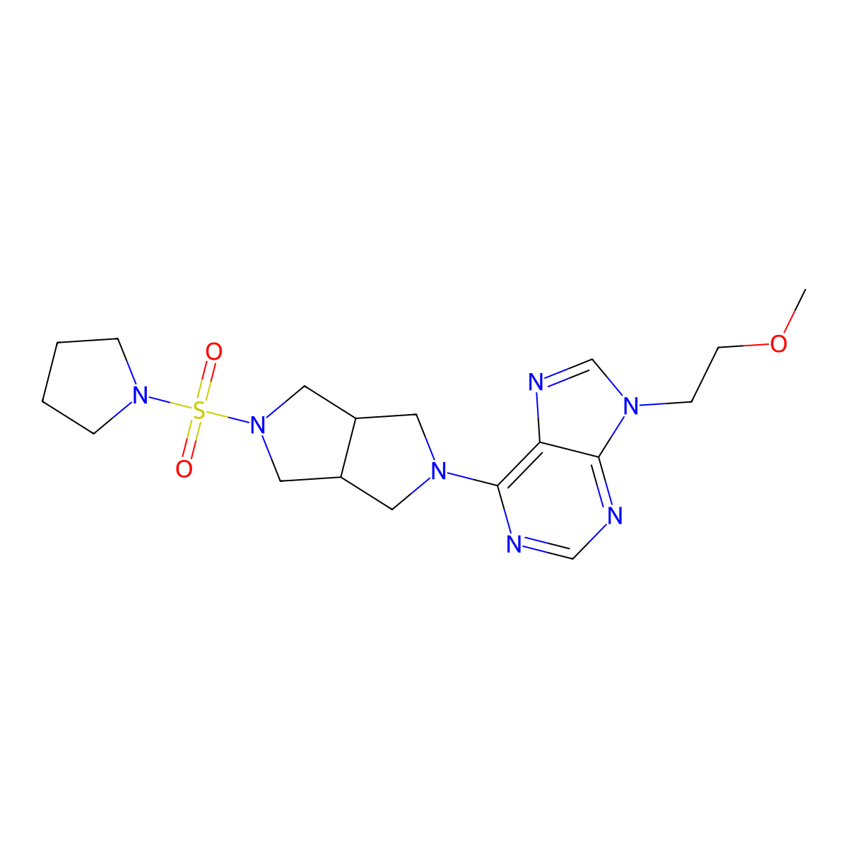 9-(2-methoxyethyl)-6-[5-(pyrrolidine-1-sulfonyl)-octahydropyrrolo[3,4-c]pyrrol-2-yl]-9H-purine molecular structure, CAS 2640963-45-5
