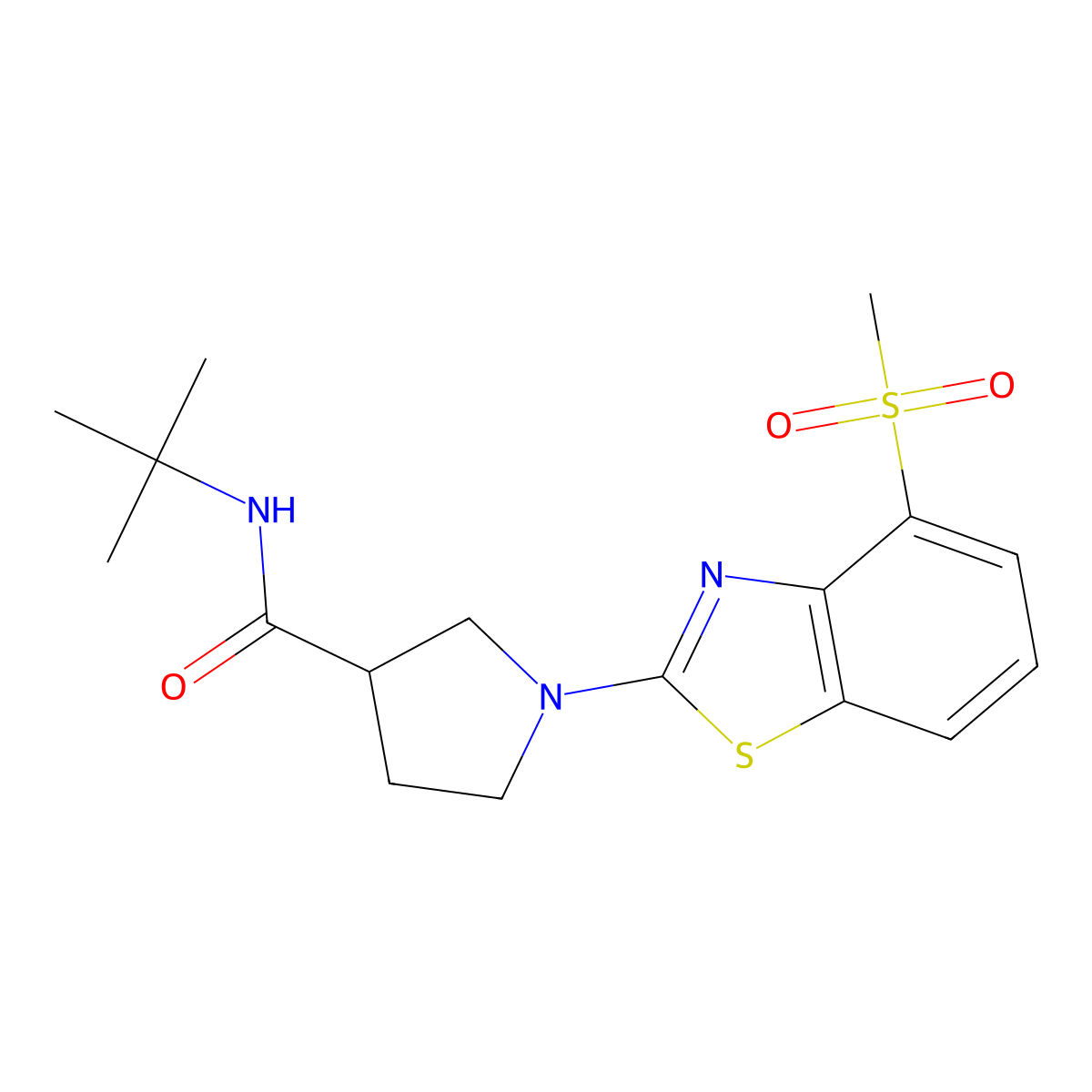 N-tert-butyl-1-(4-methanesulfonyl-1,3-benzothiazol-2-yl)pyrrolidine-3-carboxamide molecular structure, CAS 2640963-48-8
