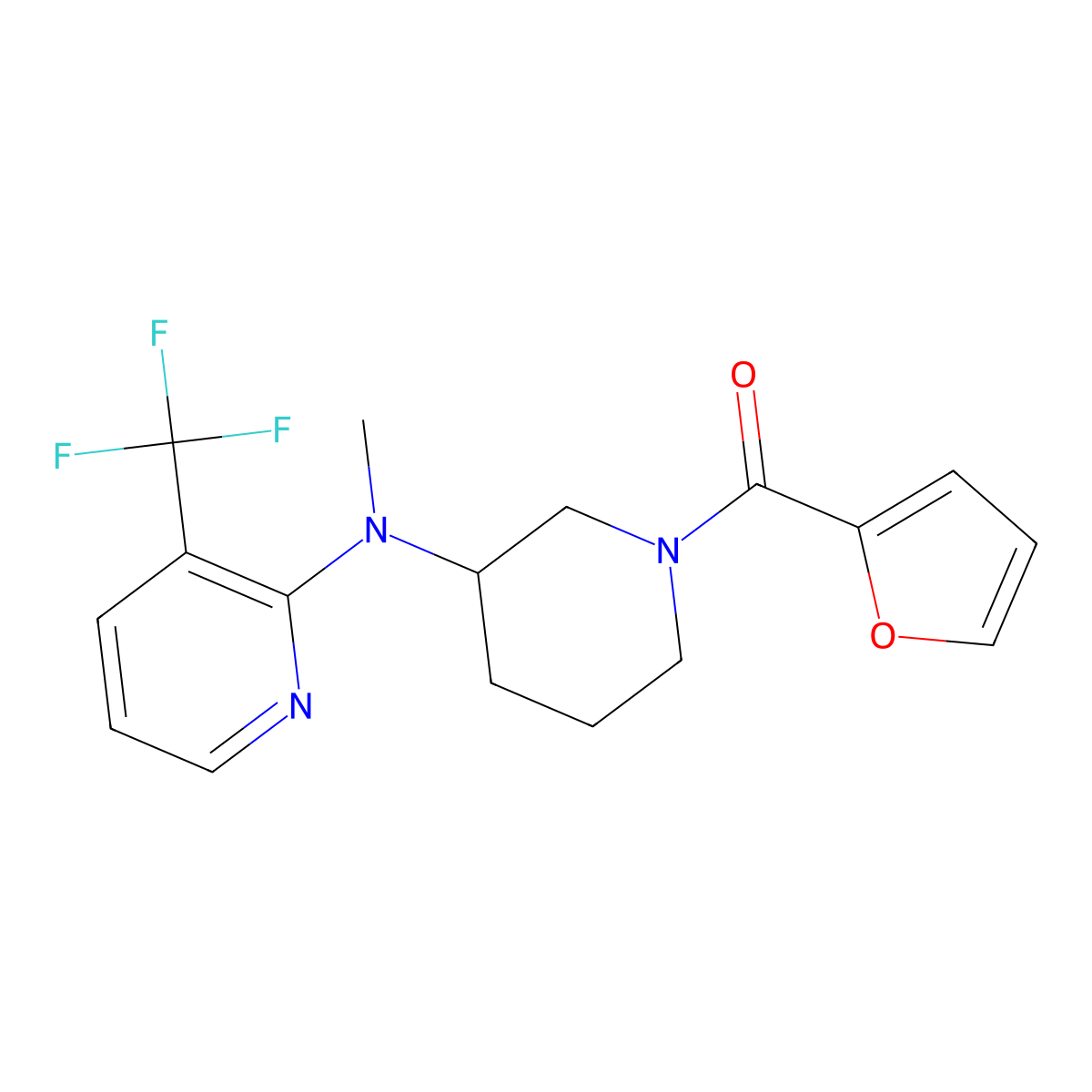 N-[1-(furan-2-carbonyl)piperidin-3-yl]-N-methyl-3-(trifluoromethyl)pyridin-2-amine molecular structure, CAS 2640963-52-4
