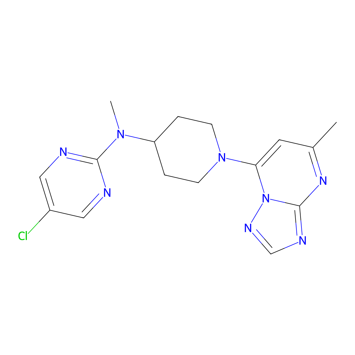 5-chloro-N-methyl-N-(1-{5-methyl-[1,2,4]triazolo[1,5-a]pyrimidin-7-yl}piperidin-4-yl)pyrimidin-2-amine molecular structure, CAS 2640963-54-6