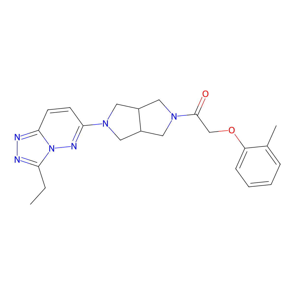 1-(5-{3-Ethyl-[1,2,4]triazolo[4,3-b]pyridazin-6-yl}-octahydropyrrolo[3,4-c]pyrrol-2-yl)-2-(2-methylphenoxy)ethan-1-one molecular structure, CAS 2640963-55-7