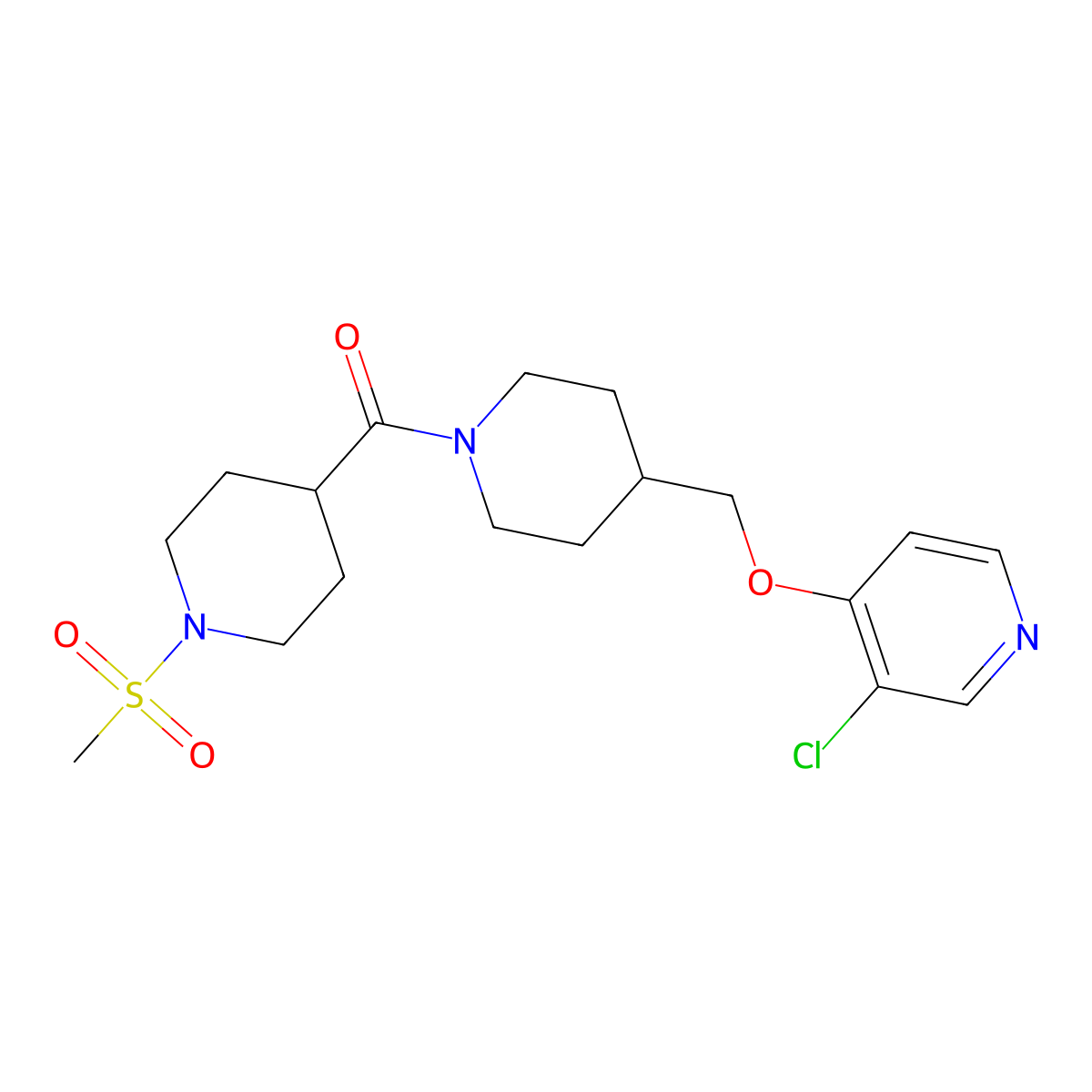 3-Chloro-4-{[1-(1-methanesulfonylpiperidine-4-carbonyl)piperidin-4-yl]methoxy}pyridine molecular structure, CAS 2640963-56-8