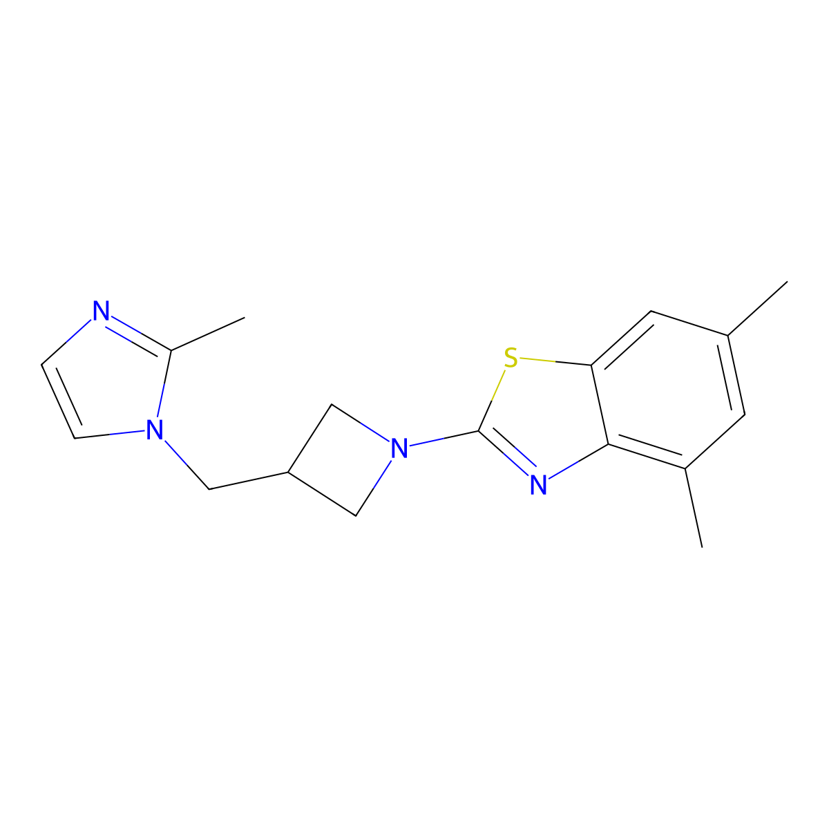 4,6-dimethyl-2-{3-[(2-methyl-1H-imidazol-1-yl)methyl]azetidin-1-yl}-1,3-benzothiazole molecular structure, CAS 2640963-57-9