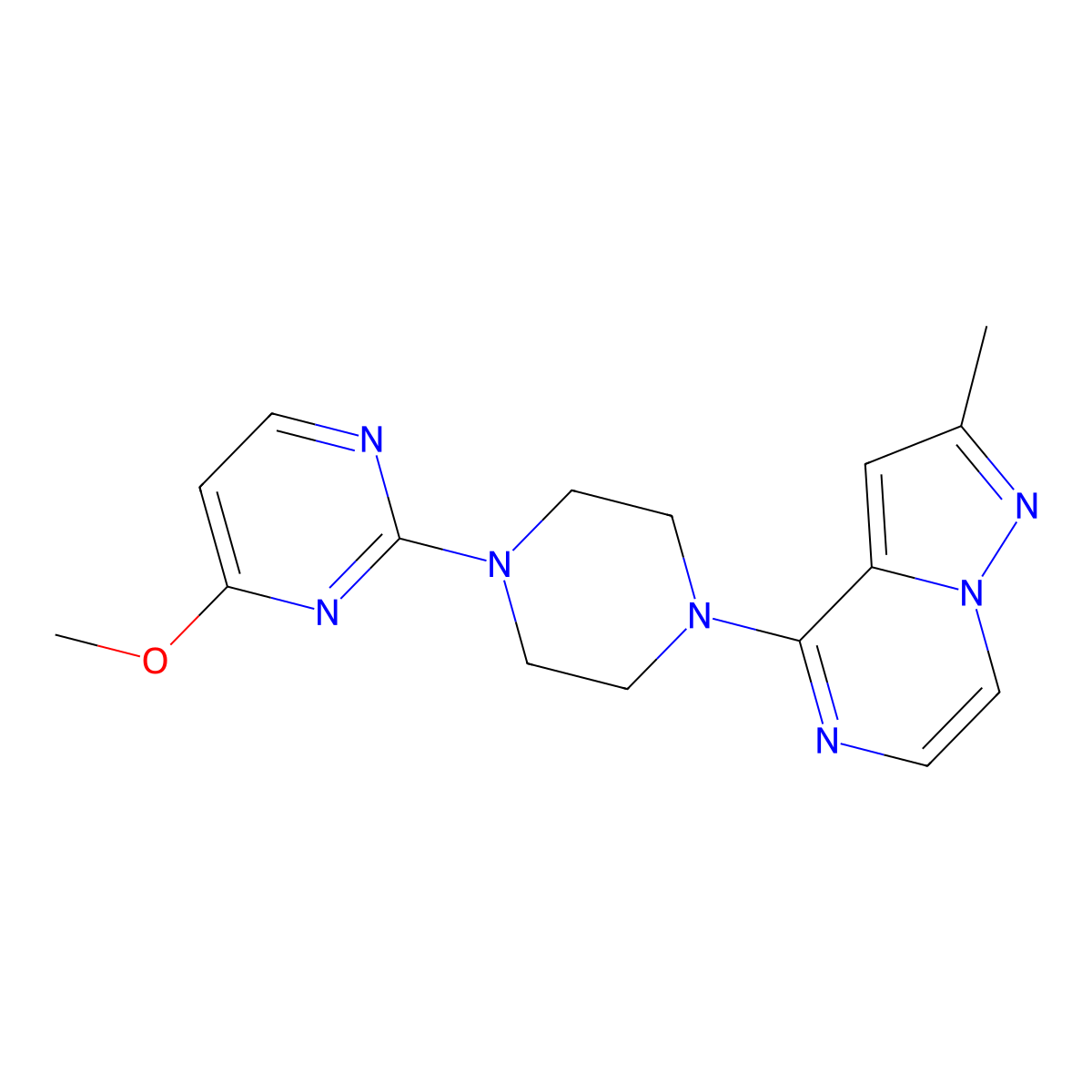 4-Methoxy-2-(4-{2-methylpyrazolo[1,5-a]pyrazin-4-yl}piperazin-1-yl)pyrimidine molecular structure, CAS 2640963-58-0