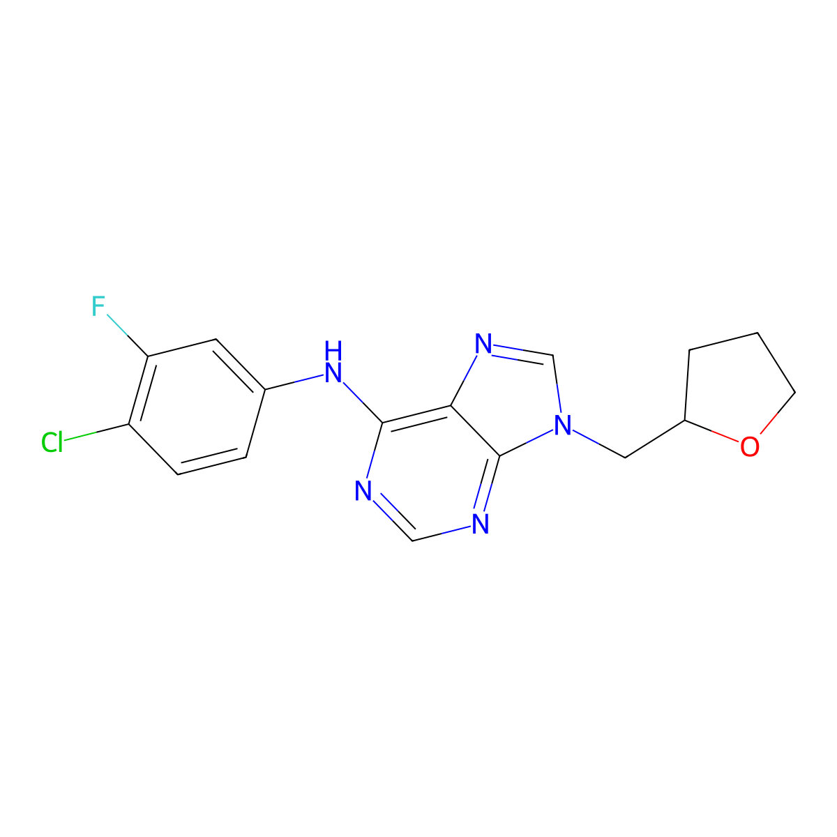 N-(4-chloro-3-fluorophenyl)-9-[(oxolan-2-yl)methyl]-9H-purin-6-amine molecular structure, CAS 2640963-62-6