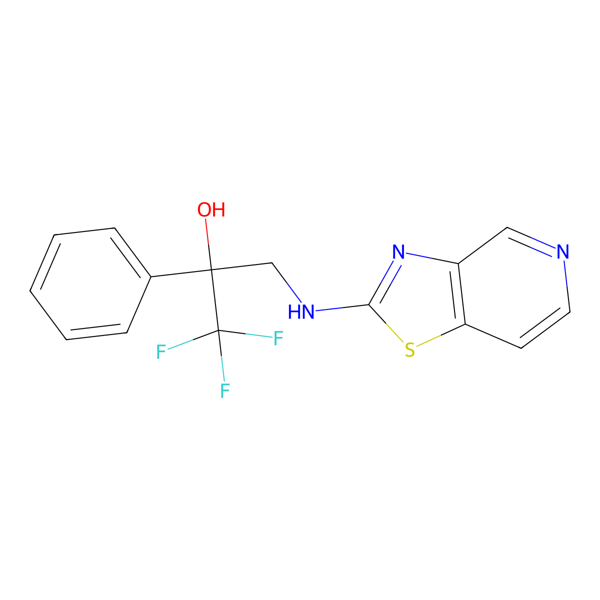 1,1,1-Trifluoro-2-phenyl-3-({[1,3]thiazolo[4,5-c]pyridin-2-yl}amino)propan-2-ol molecular structure, CAS 2640963-63-7
