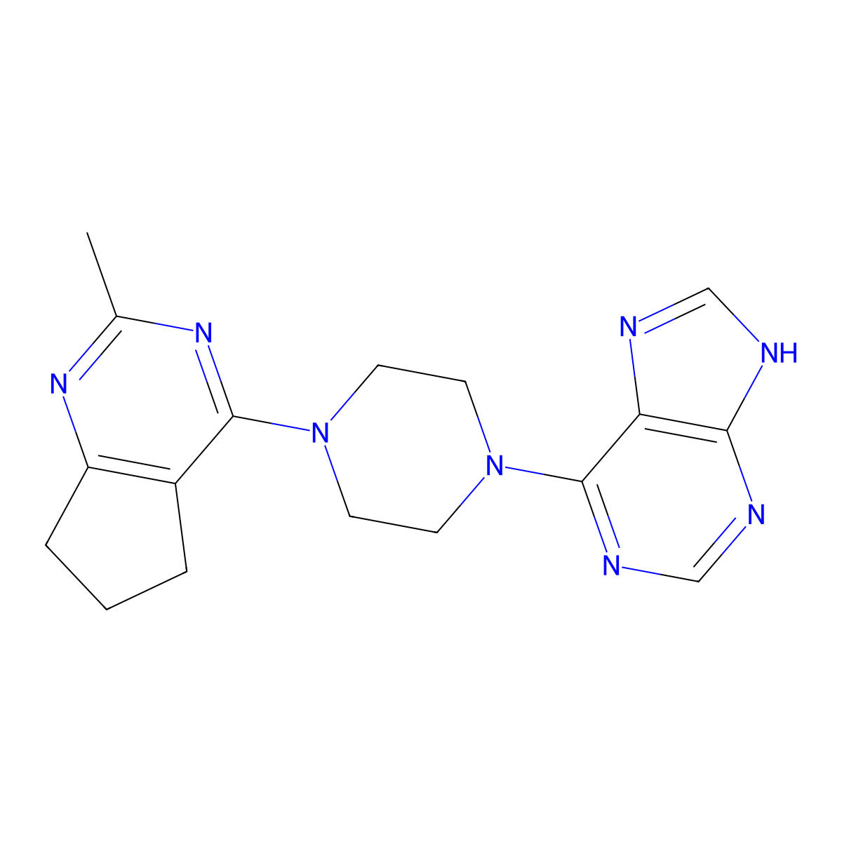 6-(4-{2-methyl-5H,6H,7H-cyclopenta[d]pyrimidin-4-yl}piperazin-1-yl)-9H-purine molecular structure, CAS 2640963-68-2