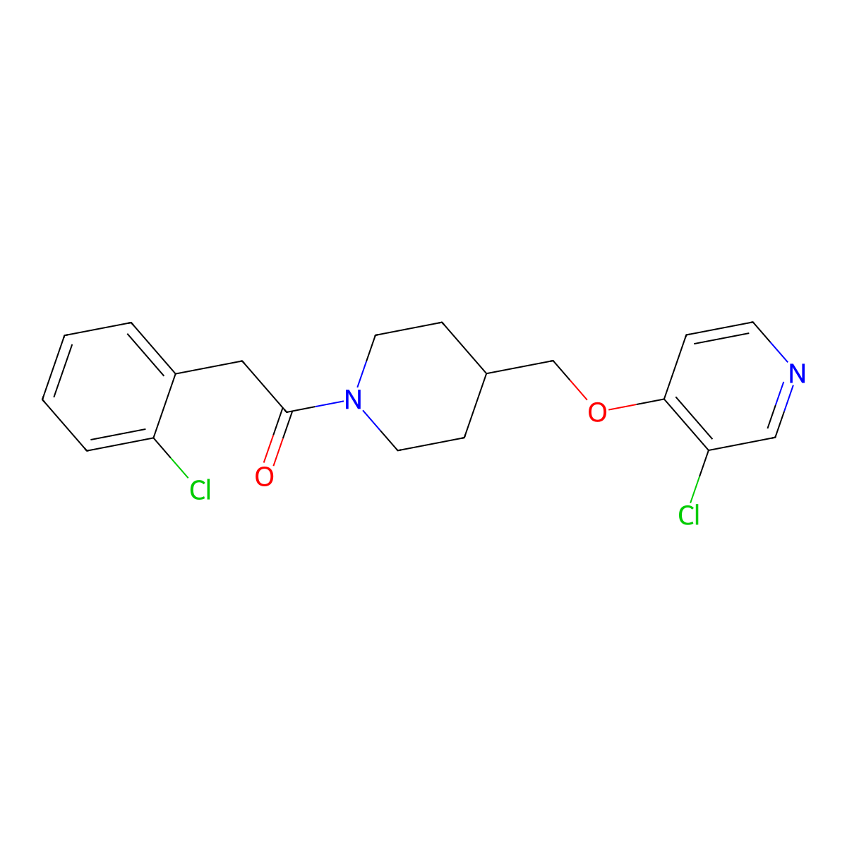 2-(2-Chlorophenyl)-1-(4-{[(3-chloropyridin-4-yl)oxy]methyl}piperidin-1-yl)ethan-1-one molecular structure, CAS 2640963-71-7