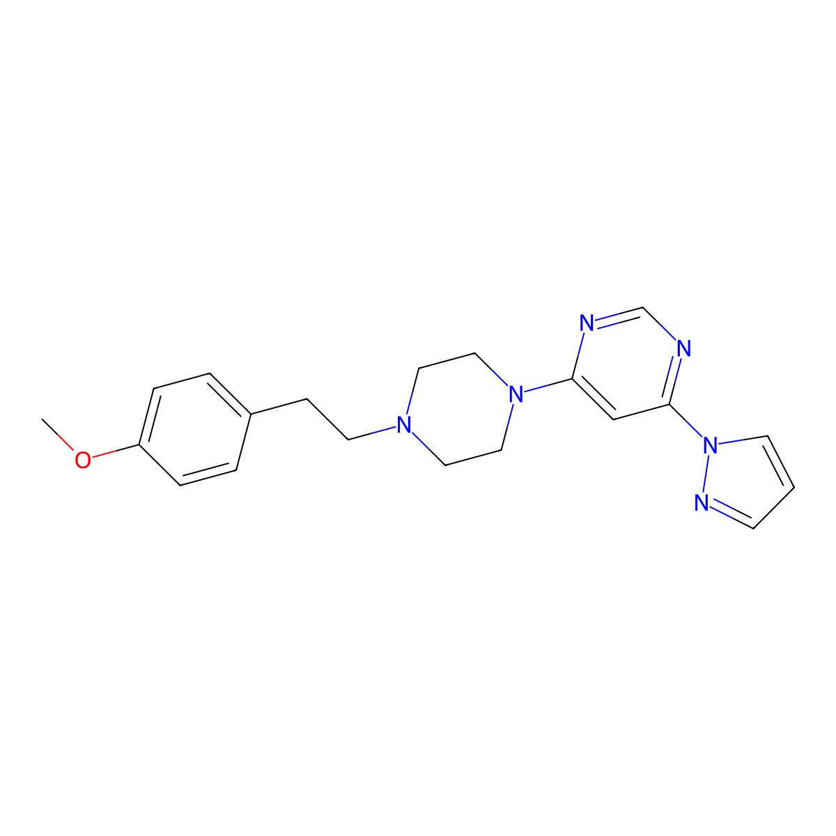 4-{4-[2-(4-methoxyphenyl)ethyl]piperazin-1-yl}-6-(1H-pyrazol-1-yl)pyrimidine molecular structure, CAS 2640963-73-9