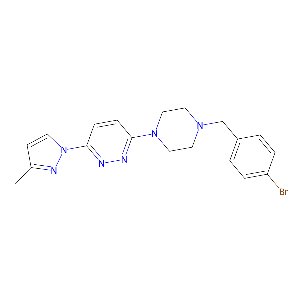 3-{4-[(4-bromophenyl)methyl]piperazin-1-yl}-6-(3-methyl-1H-pyrazol-1-yl)pyridazine molecular structure, CAS 2640963-74-0