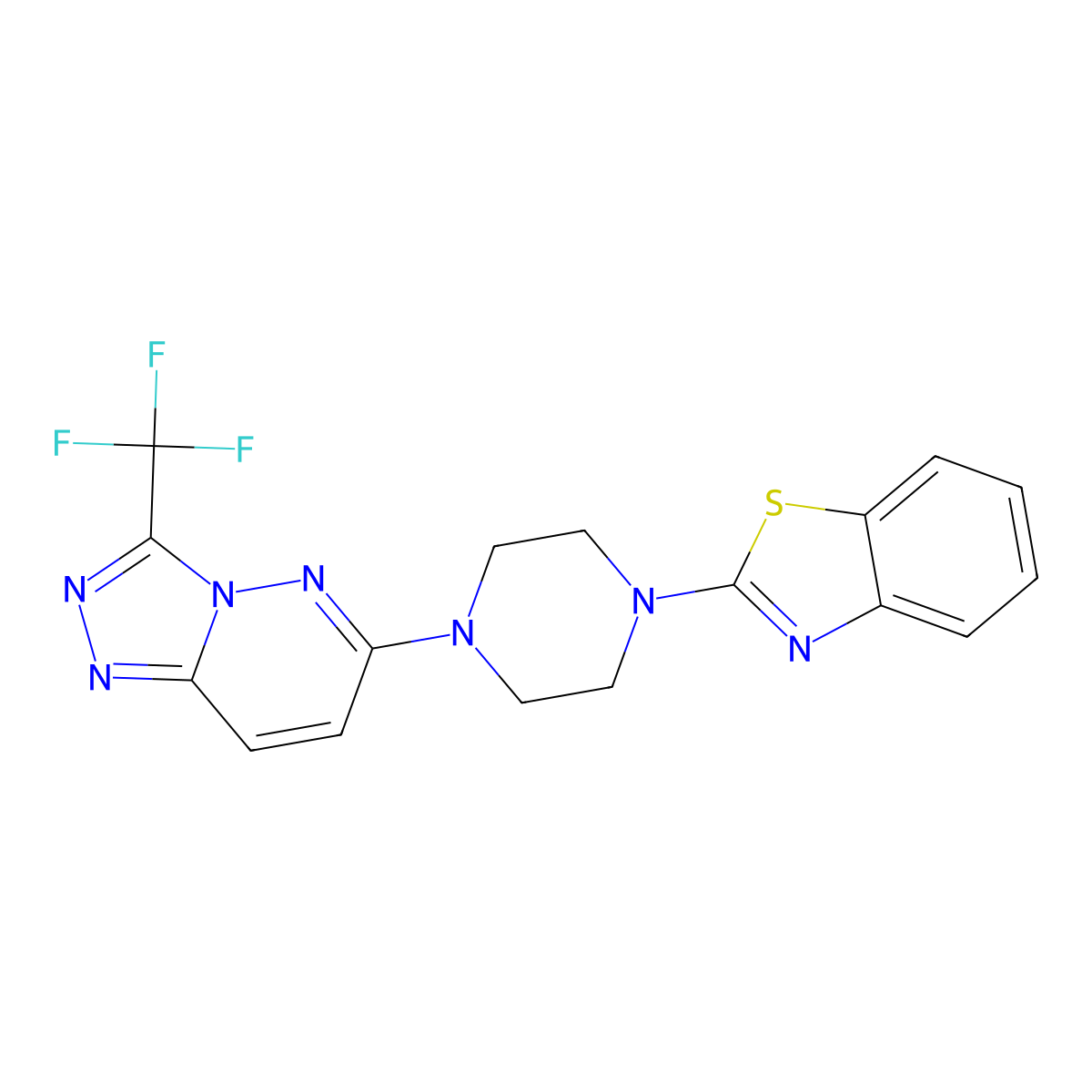 2-{4-[3-(Trifluoromethyl)-[1,2,4]triazolo[4,3-b]pyridazin-6-yl]piperazin-1-yl}-1,3-benzothiazole molecular structure, CAS 2640963-75-1