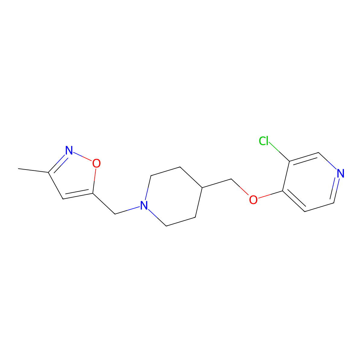 3-Chloro-4-({1-[(3-methyl-1,2-oxazol-5-yl)methyl]piperidin-4-yl}methoxy)pyridine molecular structure, CAS 2640963-77-3