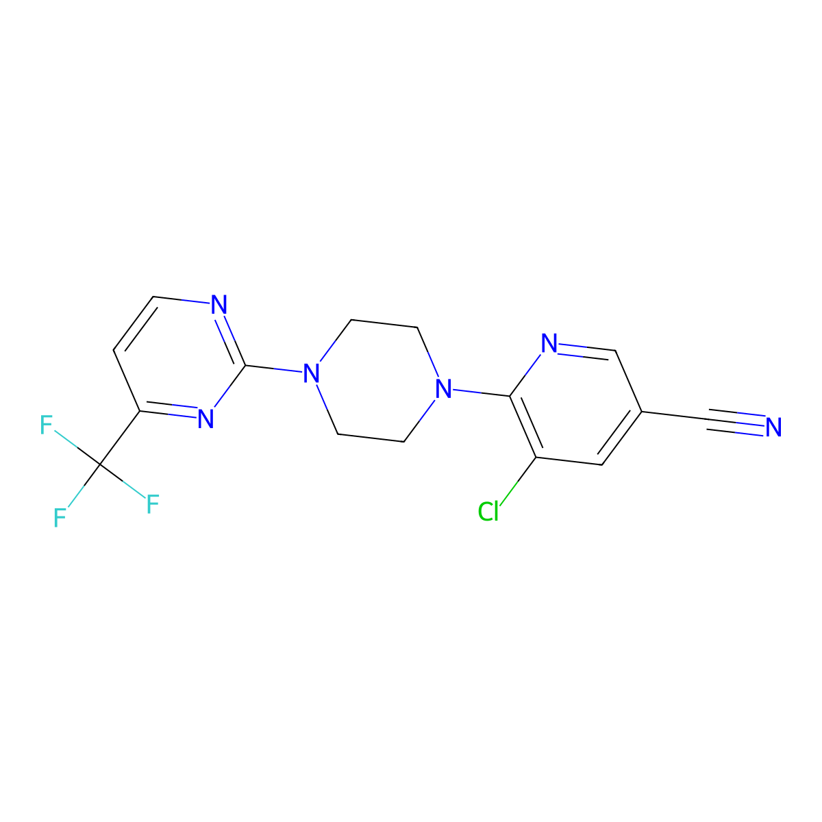 5-Chloro-6-{4-[4-(trifluoromethyl)pyrimidin-2-yl]piperazin-1-yl}pyridine-3-carbonitrile molecular structure, CAS 2640963-79-5