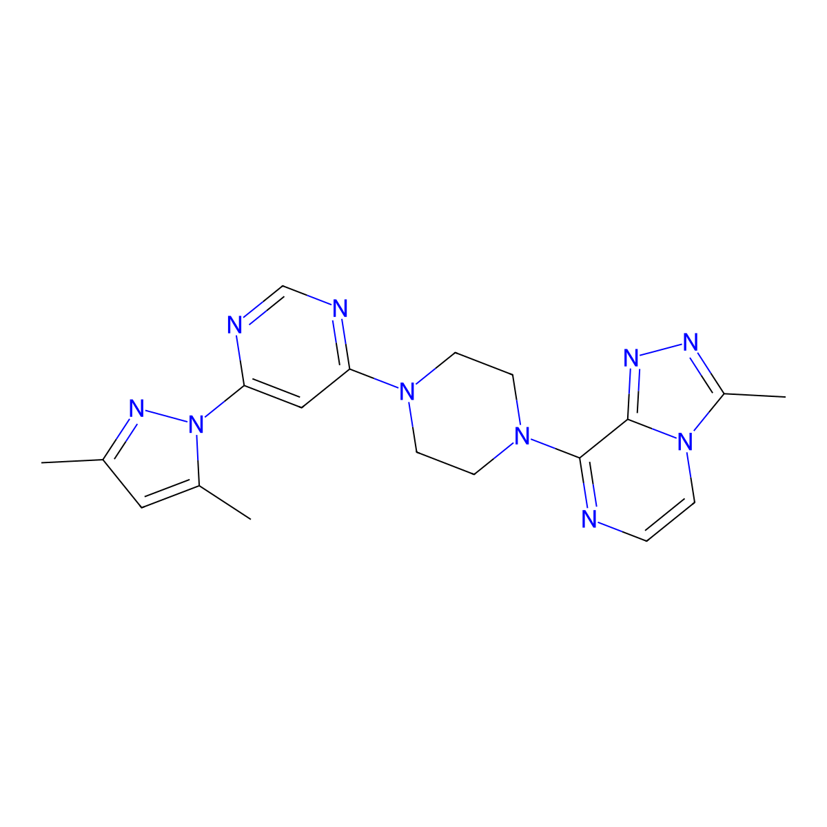 4-(3,5-dimethyl-1H-pyrazol-1-yl)-6-(4-{3-methyl-[1,2,4]triazolo[4,3-a]pyrazin-8-yl}piperazin-1-yl)pyrimidine molecular structure, CAS 2640963-80-8