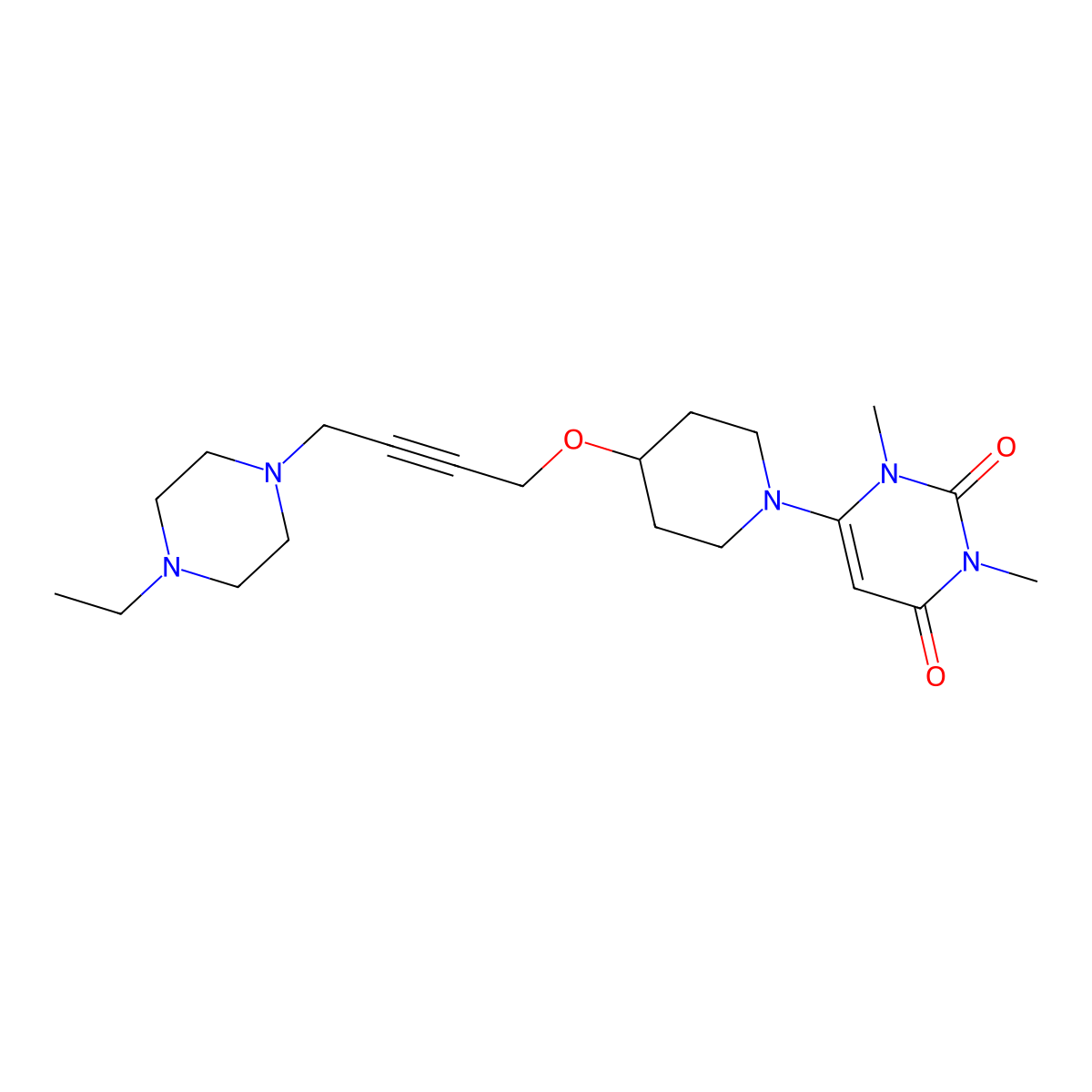 6-(4-{[4-(4-Ethylpiperazin-1-yl)but-2-yn-1-yl]oxy}piperidin-1-yl)-1,3-dimethyl-1,2,3,4-tetrahydropyrimidine-2,4-dione molecular structure, CAS 2640963-85-3