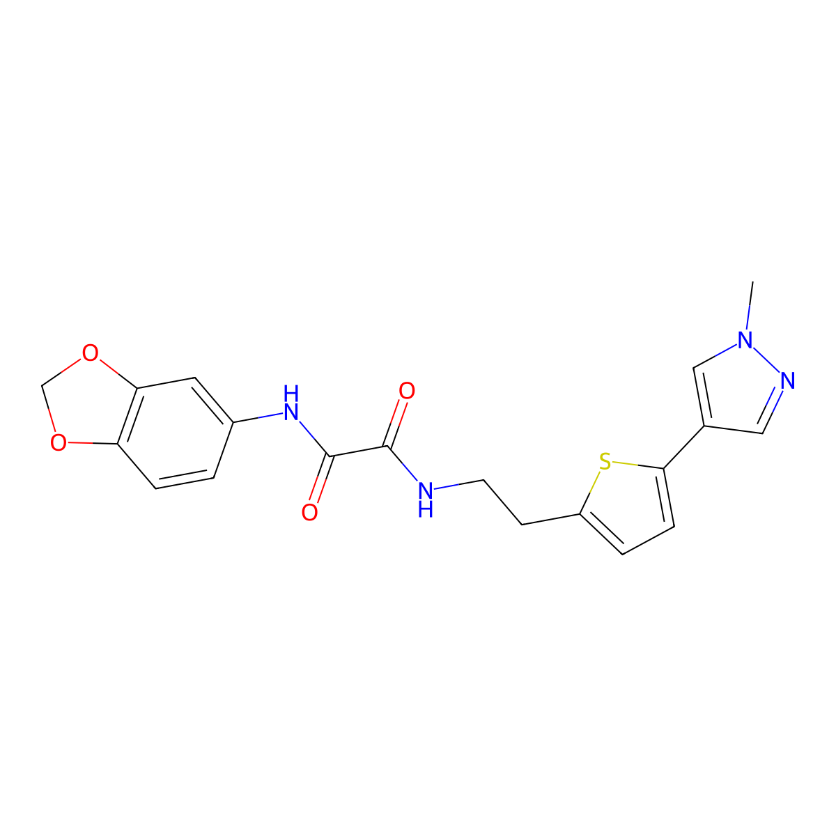 N'-(2H-1,3-benzodioxol-5-yl)-N-{2-[5-(1-methyl-1H-pyrazol-4-yl)thiophen-2-yl]ethyl}ethanediamide molecular structure, CAS 2640963-92-2