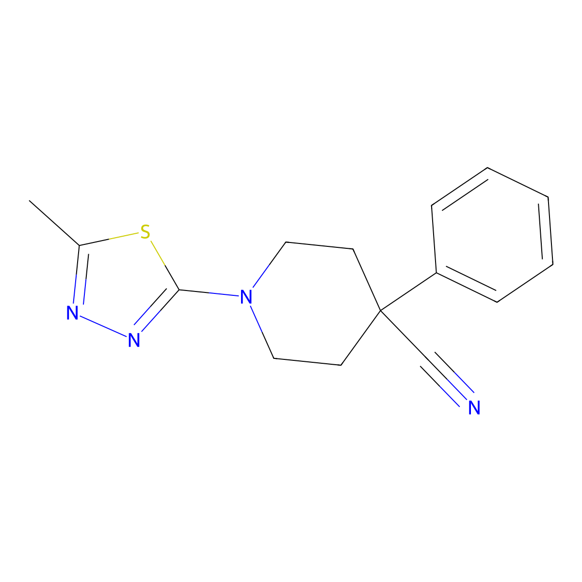 1-(5-Methyl-1,3,4-thiadiazol-2-yl)-4-phenylpiperidine-4-carbonitrile molecular structure, CAS 2640963-94-4