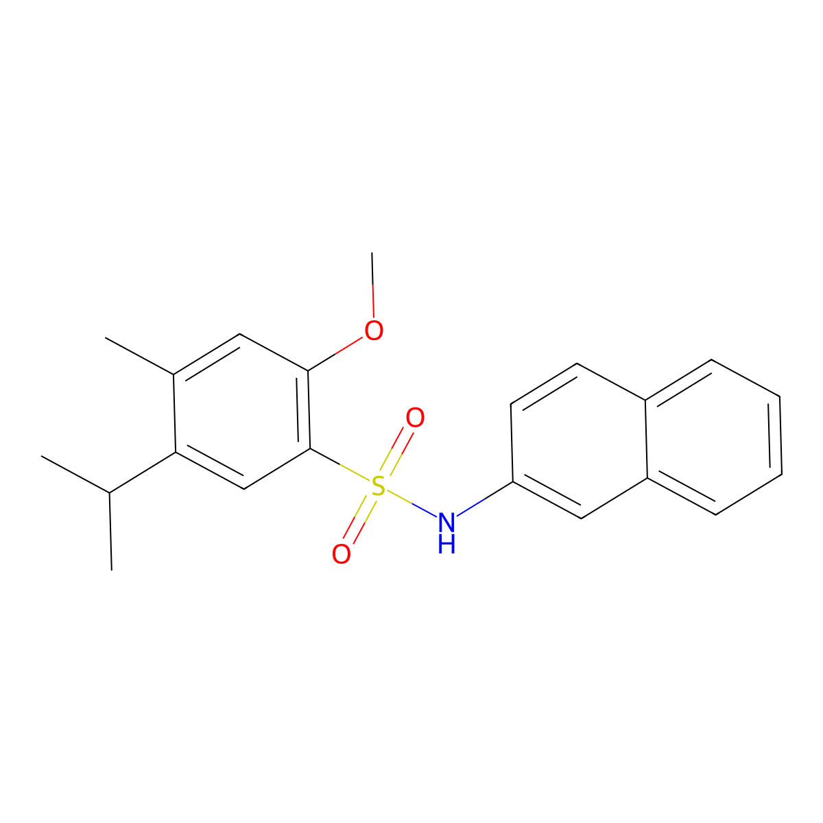 2-methoxy-4-methyl-N-(naphthalen-2-yl)-5-(propan-2-yl)benzene-1-sulfonamide molecular structure, CAS 2640963-95-5