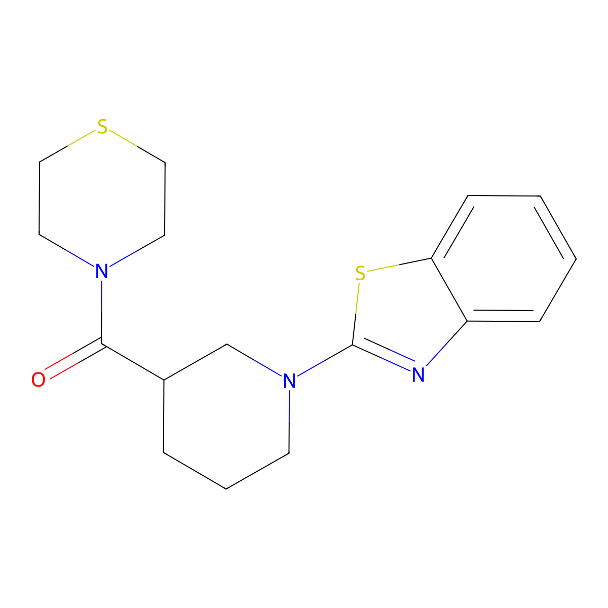 2-[3-(Thiomorpholine-4-carbonyl)piperidin-1-yl]-1,3-benzothiazole molecular structure, CAS 2640963-98-8
