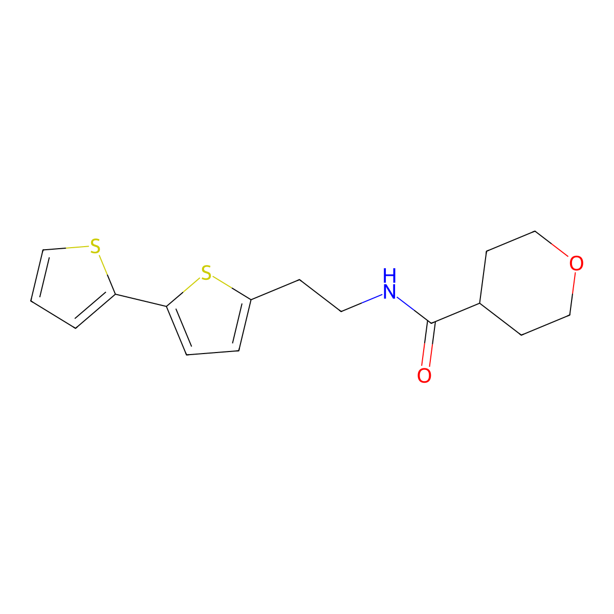 N-(2-{[2,2'-bithiophene]-5-yl}ethyl)oxane-4-carboxamide molecular structure, CAS 2640964-03-8