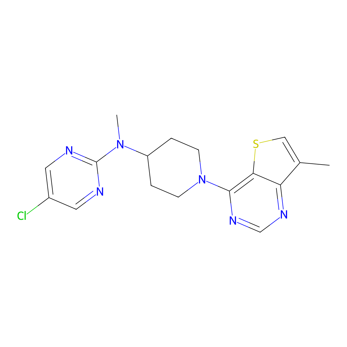 5-chloro-N-methyl-N-(1-{7-methylthieno[3,2-d]pyrimidin-4-yl}piperidin-4-yl)pyrimidin-2-amine molecular structure, CAS 2640964-04-9