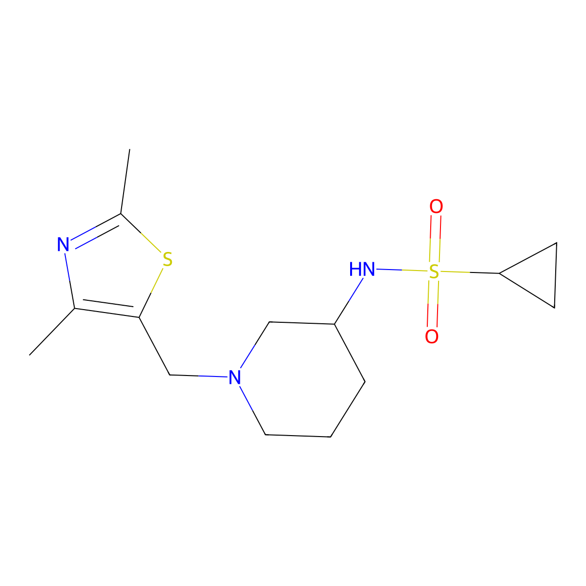 N-{1-[(2,4-dimethyl-1,3-thiazol-5-yl)methyl]piperidin-3-yl}cyclopropanesulfonamide molecular structure, CAS 2640964-05-0