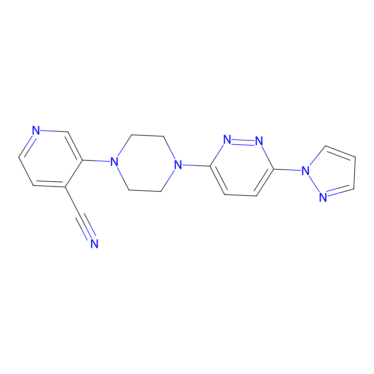 3-{4-[6-(1H-pyrazol-1-yl)pyridazin-3-yl]piperazin-1-yl}pyridine-4-carbonitrile molecular structure, CAS 2640964-06-1