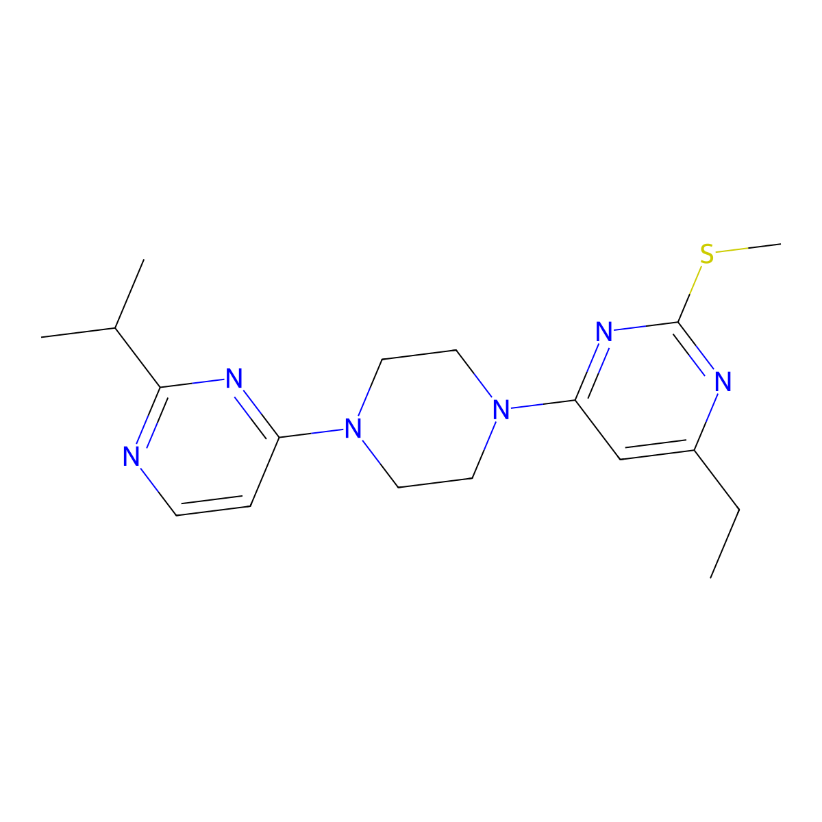 4-Ethyl-2-(methylsulfanyl)-6-{4-[2-(propan-2-yl)pyrimidin-4-yl]piperazin-1-yl}pyrimidine molecular structure, CAS 2640964-08-3