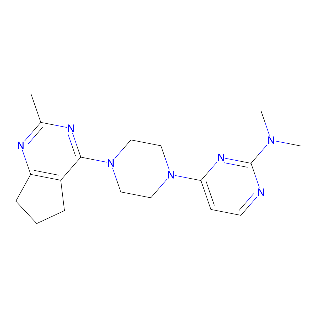 N,N-dimethyl-4-(4-{2-methyl-5H,6H,7H-cyclopenta[d]pyrimidin-4-yl}piperazin-1-yl)pyrimidin-2-amine molecular structure, CAS 2640964-11-8