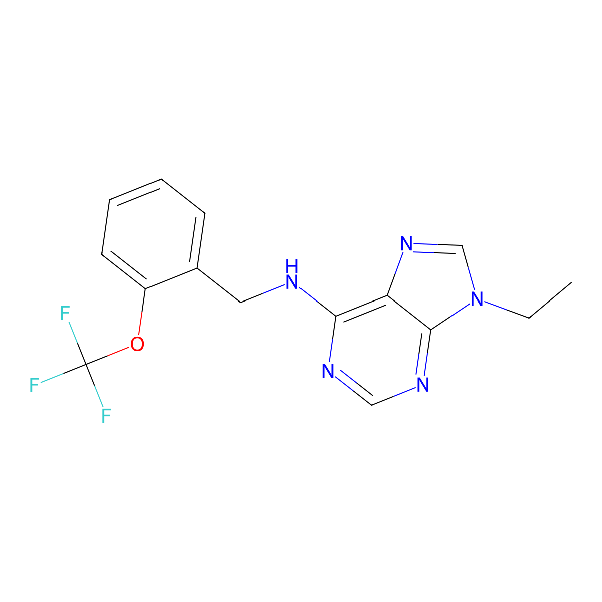 9-ethyl-N-{[2-(trifluoromethoxy)phenyl]methyl}-9H-purin-6-amine molecular structure, CAS 2640964-14-1