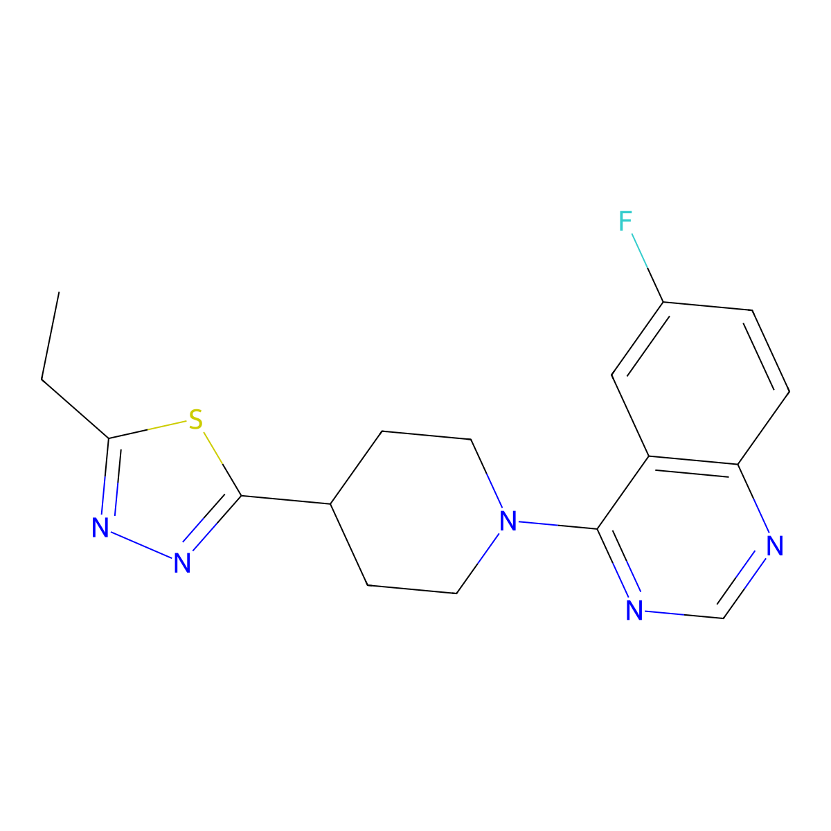 4-[4-(5-Ethyl-1,3,4-thiadiazol-2-yl)piperidin-1-yl]-6-fluoroquinazoline molecular structure, CAS 2640964-18-5