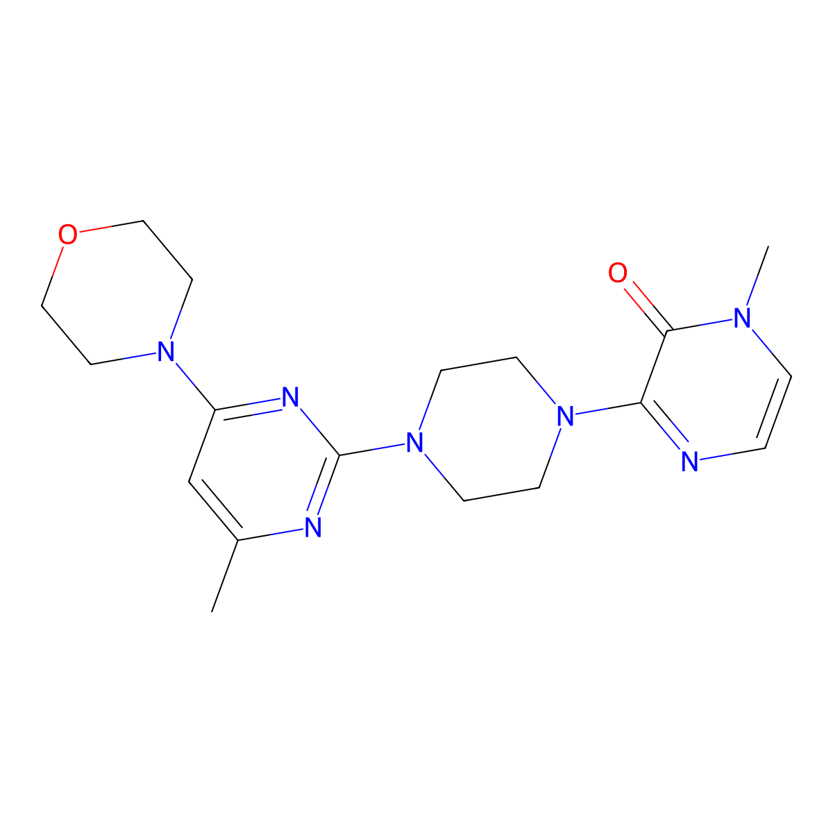 1-Methyl-3-{4-[4-methyl-6-(morpholin-4-yl)pyrimidin-2-yl]piperazin-1-yl}-1,2-dihydropyrazin-2-one molecular structure, CAS 2640964-19-6